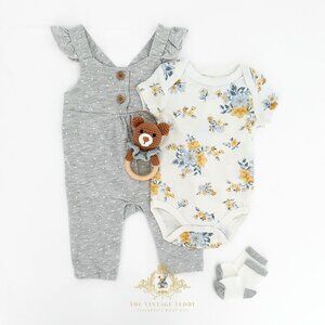 NWT Cute Girls 3 Piece Set Baby Onesie Pants Headband Poka Dots & Flowers 12M